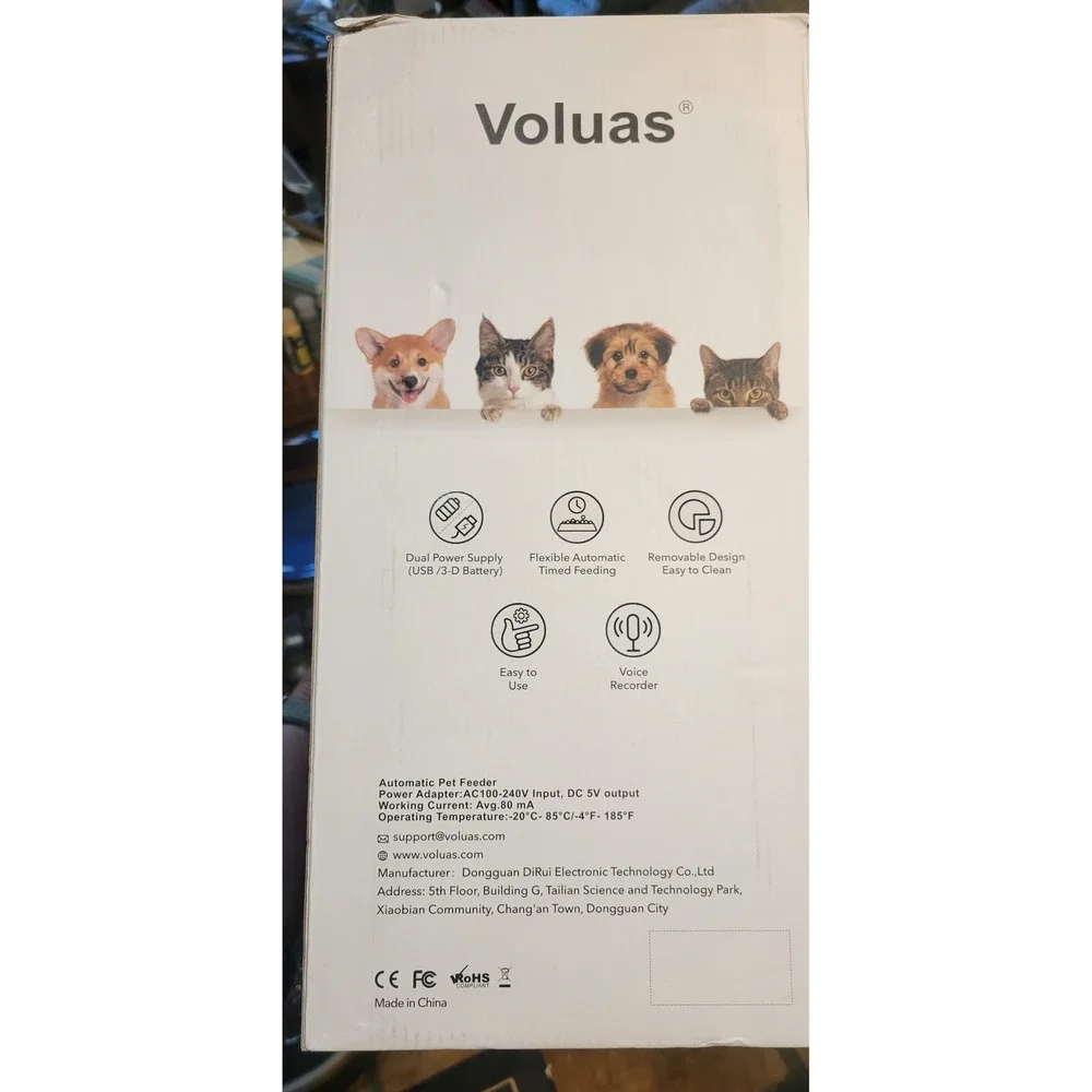 Voluas Automatic Pet Feeder 6.0L Black Dual Bowl Timed Feeding Voice Recorder
